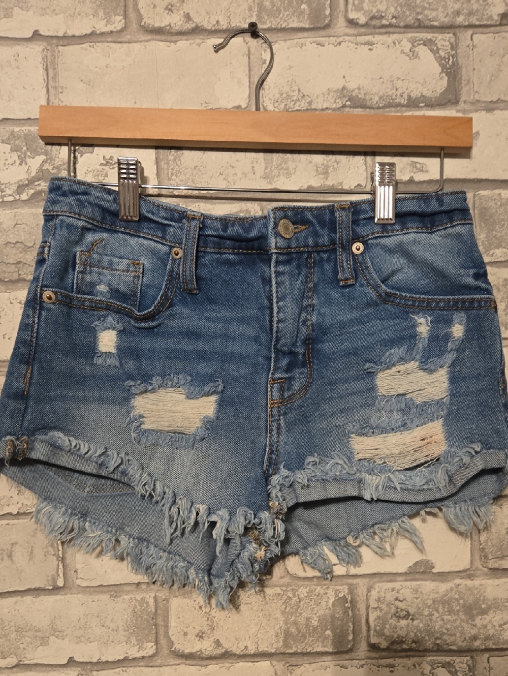 Mossimo Supply Co. Distressed Light Blue Frayed Denim Shorts